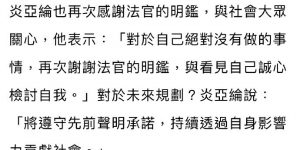 炎亚纶对一审结果有话说：感激法官的理解与公正缩略图